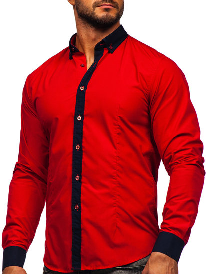 Chemise élégante à manche longue pour homme rouge Bolf 21750