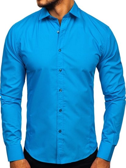 Chemise élégante à manche longue pour homme turquoise Bolf 1703