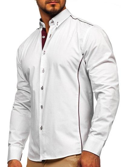 Chemise élégante à manches longues pour homme blanche-bordeaux Bolf 5722-1