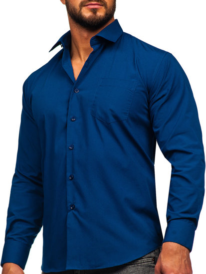 Chemise élégante à manches longues pour homme bleue foncée Bolf M14