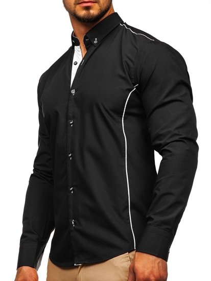 Chemise élégante à manches longues pour homme noire Bolf 5722