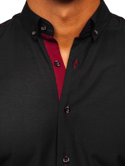 Chemise élégante à manches longues pour homme noire-bordeaux Bolf 5722-1
