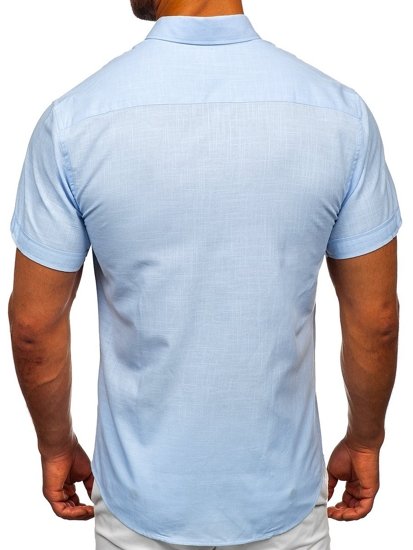 Chemise en coton à manche courte pour homme bleue claire Bolf 20501