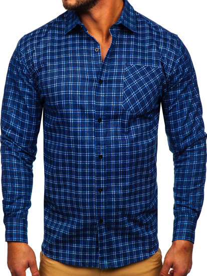 Chemise en flanelle à carreaux à manche courte pour homme bleue Bolf F8-2