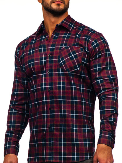 Chemise en flanelle à carreaux à manche courte pour homme rouge Bolf F7