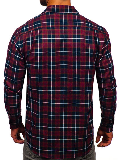 Chemise en flanelle à carreaux à manche courte pour homme rouge Bolf F7