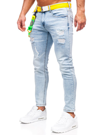 Homme Pantalon en jean slim fit with belt Bleu Bolf KX956