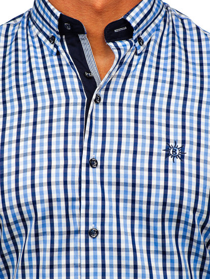 La chemise à carreaux avec les manches courtes pour homme bleue claire Bolf 4510