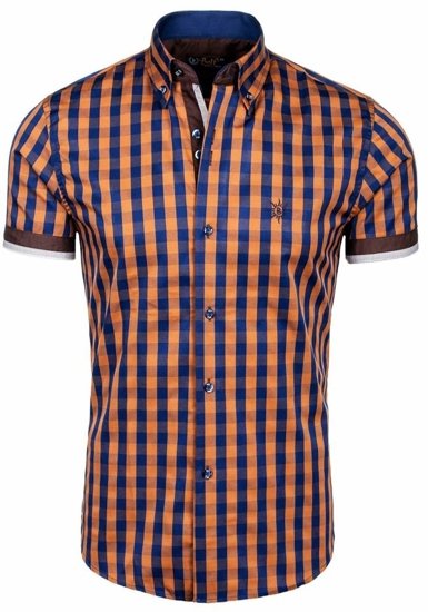 La chemise à carreaux avec les manches courtes pour homme marron Bolf 4508