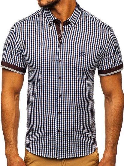 La chemise à carreaux avec les manches courtes pour homme marron Bolf 4510