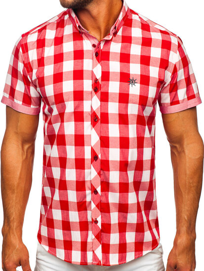 La chemise à carreaux avec les manches courtes pour homme rouge Bolf 6522