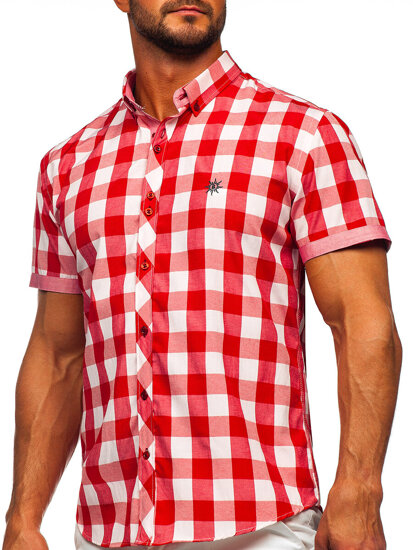 La chemise à carreaux avec les manches courtes pour homme rouge Bolf 6522