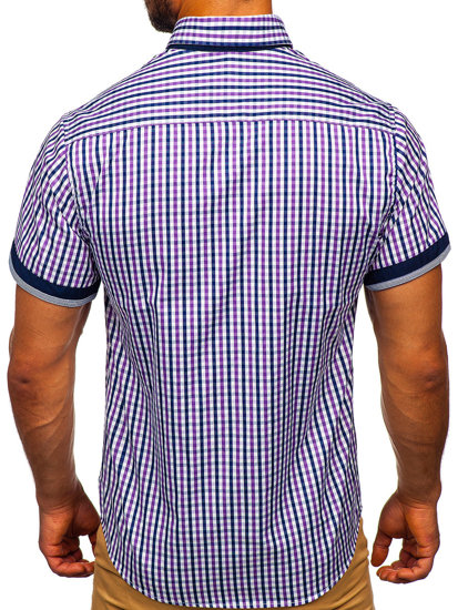 La chemise à carreaux avec les manches courtes pour homme violette Bolf 4510