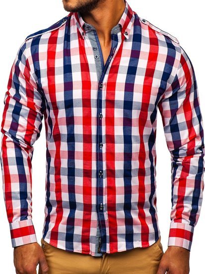 La chemise à carreaux avec les manches longues pour homme rouge Bolf 2779