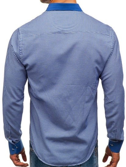 La chemise à motifs avec les manches longues pour homme bleue Bolf 8806