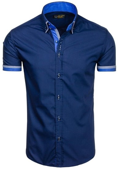 La chemise avec les manches courtes pour homme bleue foncée Bolf 2911