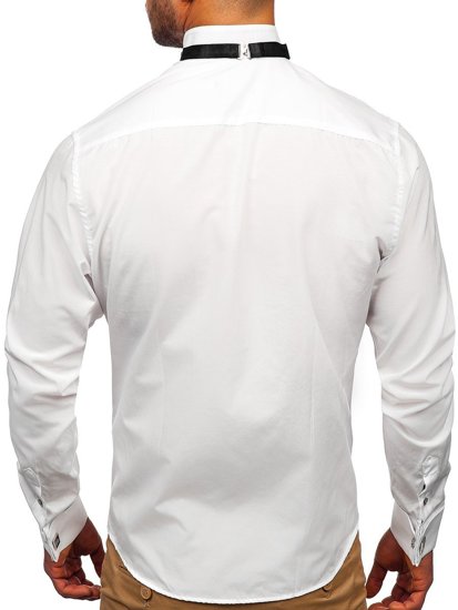 La chemise avec les manches longues pour homme blanche Bolf 4702 nœud papillon+boutons