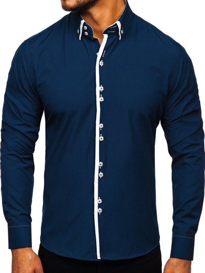 La chemise avec les manches longues pour homme bleue foncée Bolf 1721-1