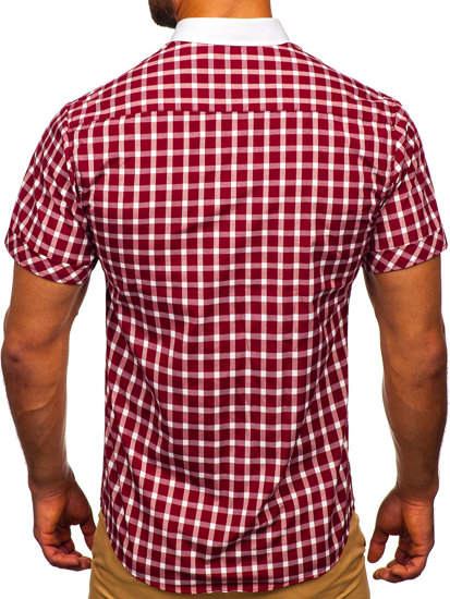 La chemise élégante à carreaux avec les manches courtes pour homme bordeaux Bolf 5531