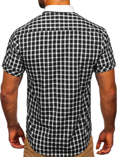 La chemise élégante à carreaux avec les manches courtes pour homme noire Bolf 5531