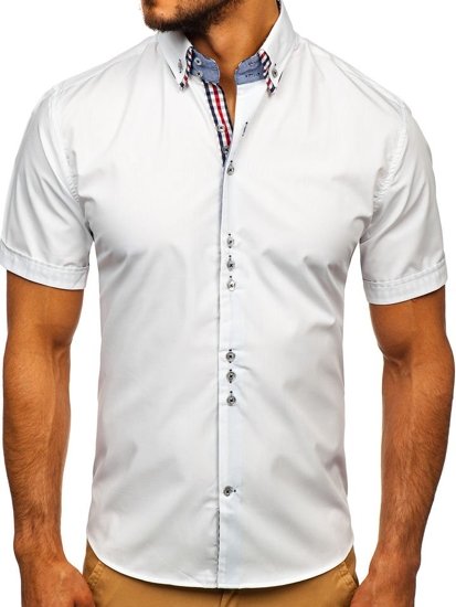 La chemise élégante avec les manches courtes pour homme blanche Bolf 3507