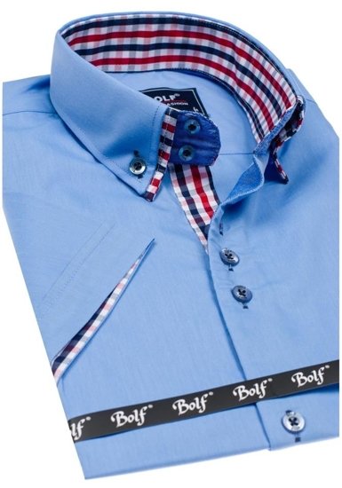 La chemise élégante avec les manches courtes pour homme bleue claire Bolf 3507