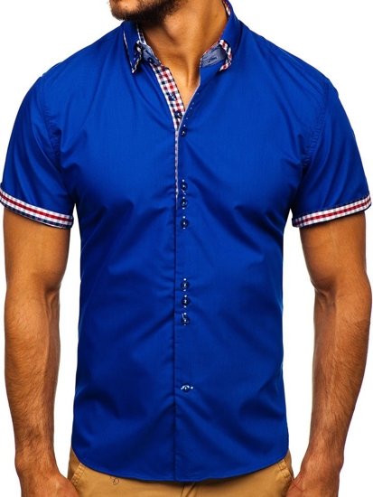 La chemise élégante avec les manches courtes pour homme bleue moyenne Bolf 3507