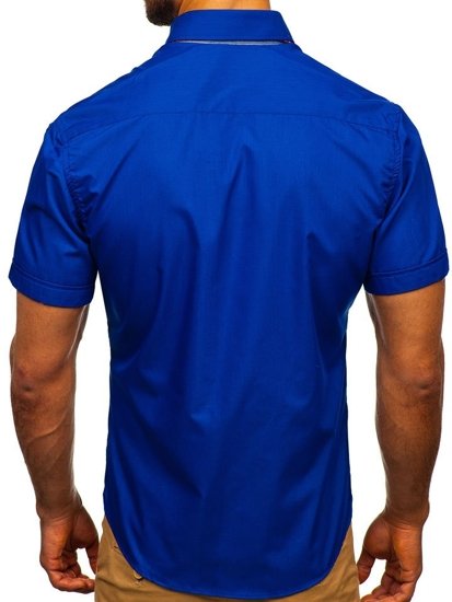 La chemise élégante avec les manches courtes pour homme bleue moyenne Bolf 3507
