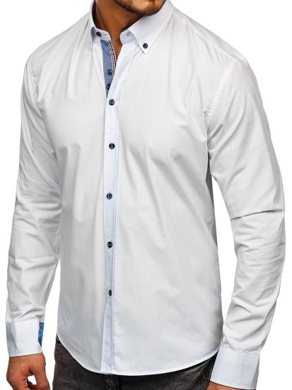 La chemise élégante avec les manches longues pour homme blanc Bolf 8838-1