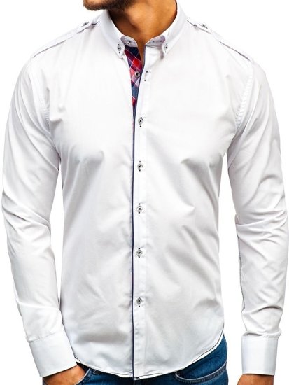 La chemise élégante avec les manches longues pour homme blanche Bolf 1758