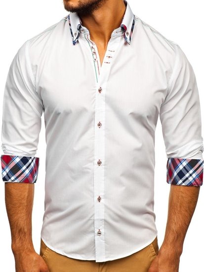 La chemise élégante avec les manches longues pour homme blanche Bolf 3701