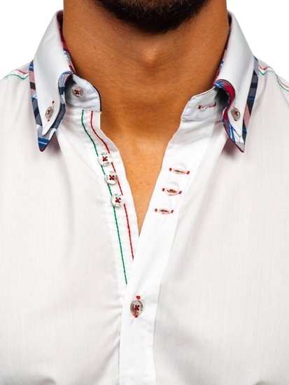 La chemise élégante avec les manches longues pour homme blanche Bolf 3701