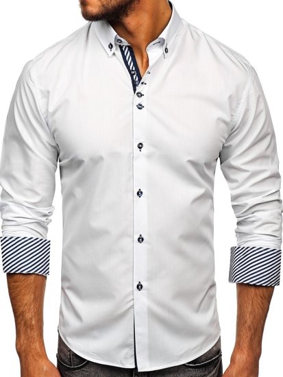 La chemise élégante avec les manches longues pour homme blanche Bolf 5796