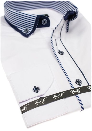 La chemise élégante avec les manches longues pour homme blanche Bolf 6941