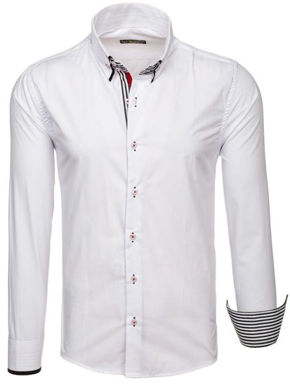 La chemise élégante avec les manches longues pour homme blanche-noire Bolf 1747