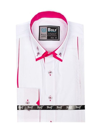 La chemise élégante avec les manches longues pour homme blanche-rose Bolf 4744