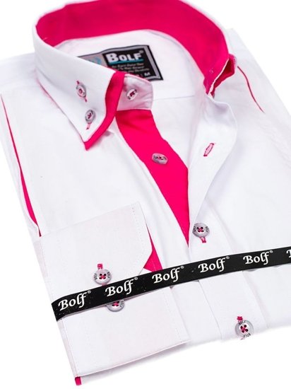 La chemise élégante avec les manches longues pour homme blanche-rose Bolf 4744