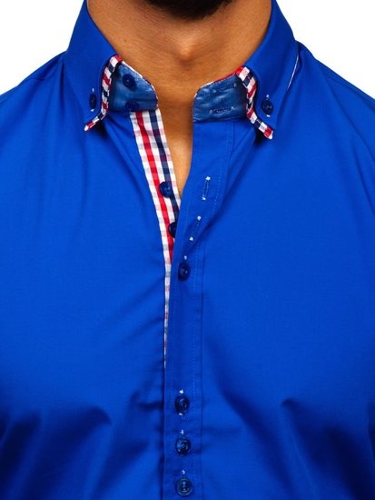 La chemise élégante avec les manches longues pour homme bleu moyen Bolf 0926