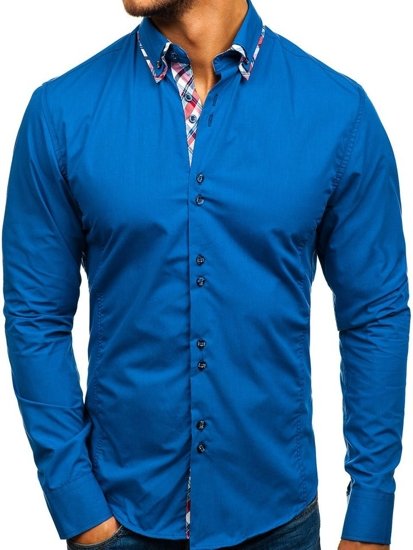 La chemise élégante avec les manches longues pour homme bleue Bolf 4704-1