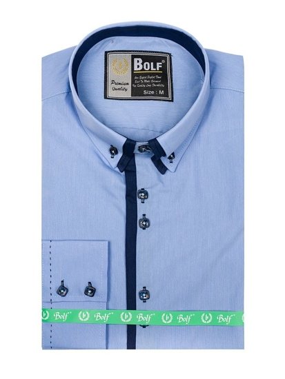 La chemise élégante avec les manches longues pour homme bleue claire Bolf 1721-1