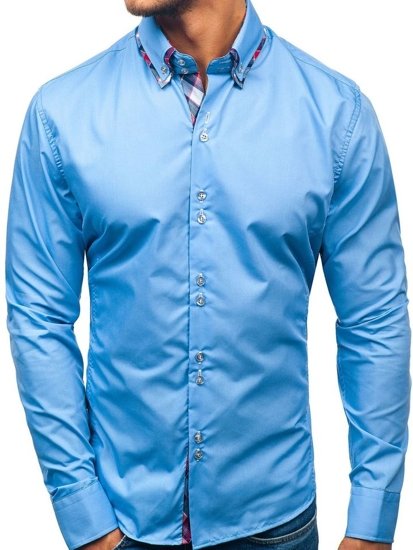 La chemise élégante avec les manches longues pour homme bleue claire Bolf 2712
