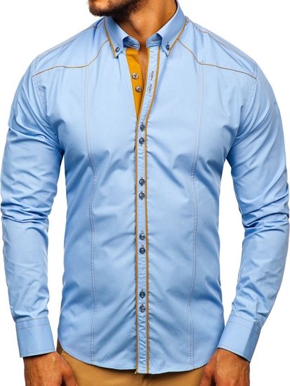 La chemise élégante avec les manches longues pour homme bleue claire Bolf 4777