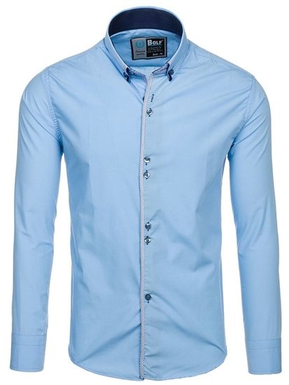 La chemise élégante avec les manches longues pour homme bleue claire Bolf 5811