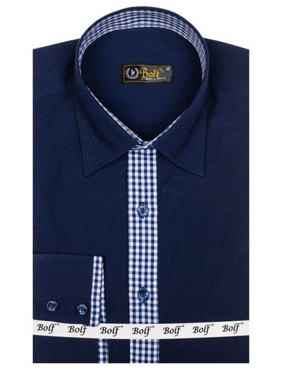 La chemise élégante avec les manches longues pour homme bleue foncée Bolf 0939