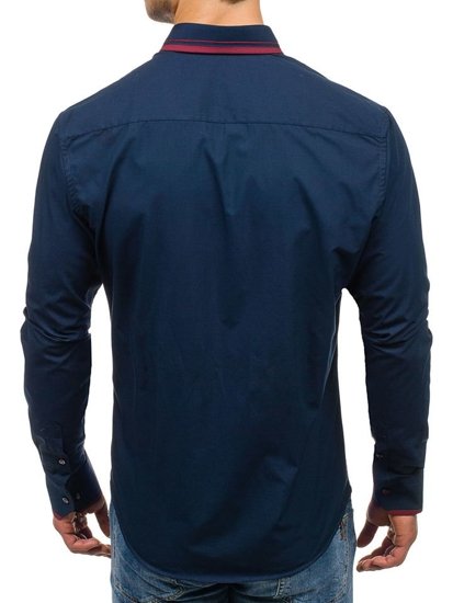 La chemise élégante avec les manches longues pour homme bleue foncée Bolf 4720