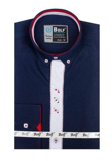 La chemise élégante avec les manches longues pour homme bleue foncée Bolf 5827-1