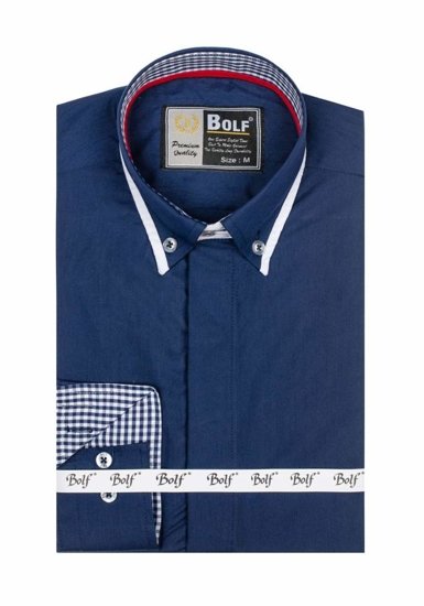 La chemise élégante avec les manches longues pour homme bleue foncée Bolf 6857