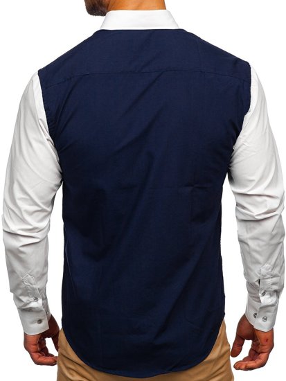 La chemise élégante avec les manches longues pour homme bleue foncée Bolf 6919