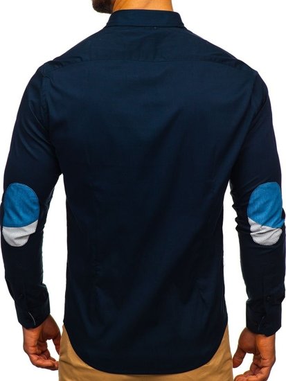 La chemise élégante avec les manches longues pour homme bleue foncée Bolf 7192