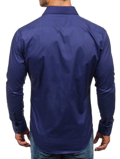 La chemise élégante avec les manches longues pour homme bleue foncée Bolf 9983
